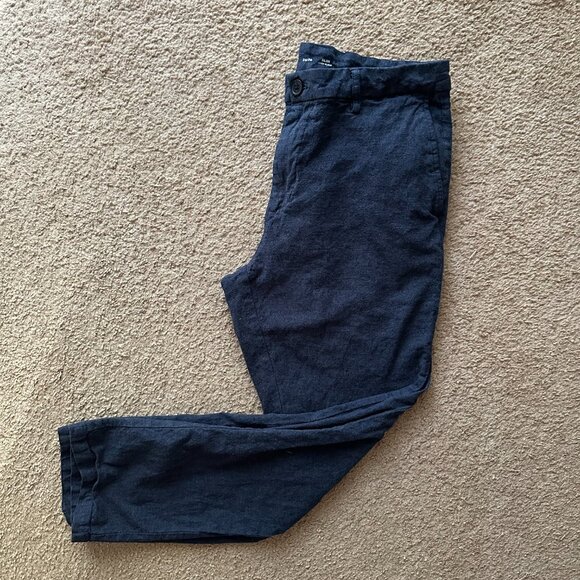 Old Navy Pants Mens 34x28 Mid Rise Linen Blend Slim Chino Navy Blue Preppy - Picture 1 of 13